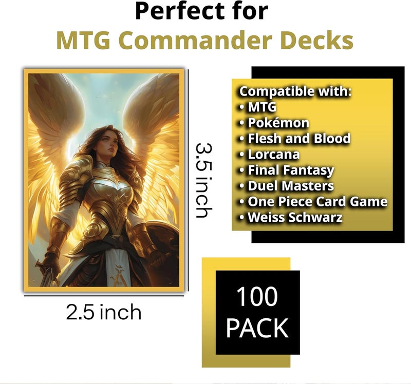 Digital Sorcery Studio Angel Warrior Card Game Sleeves – 100 Pack – Compatible with MTG – Perfect for Magic The Gathering Commander Decks Like Giada, Font of Hope, Avacyn, LIESA & Aurelia - Image 4
